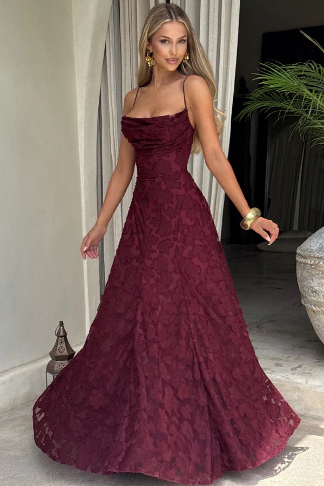 Lunariare – Kwiatowa koronka elegancji – Sukienka maxi-15216448504133-Róża Kwiatowa