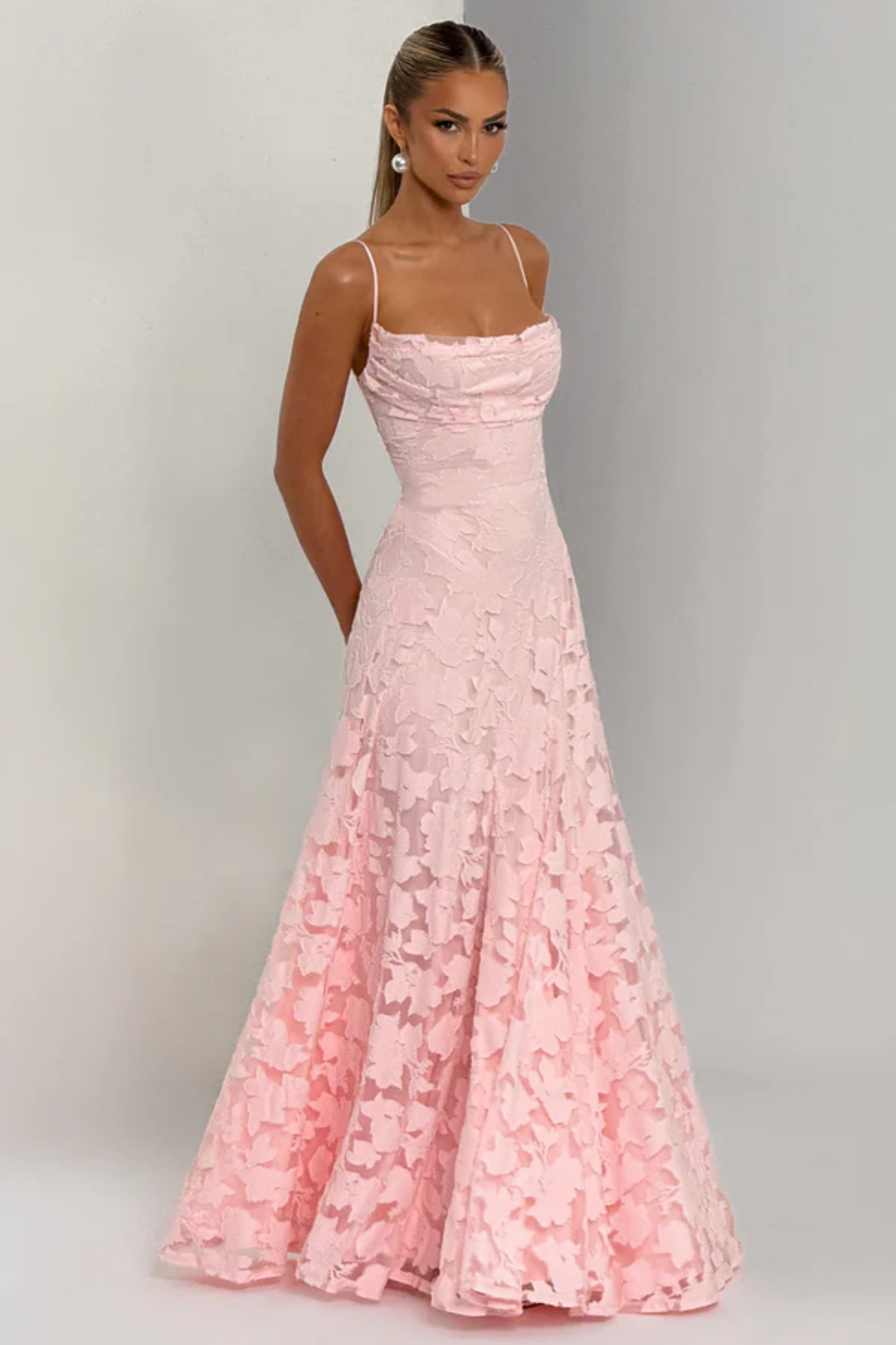 Lunariare – Kwiatowa koronka elegancji – Sukienka maxi-15216448504133-Róża Kwiatowa