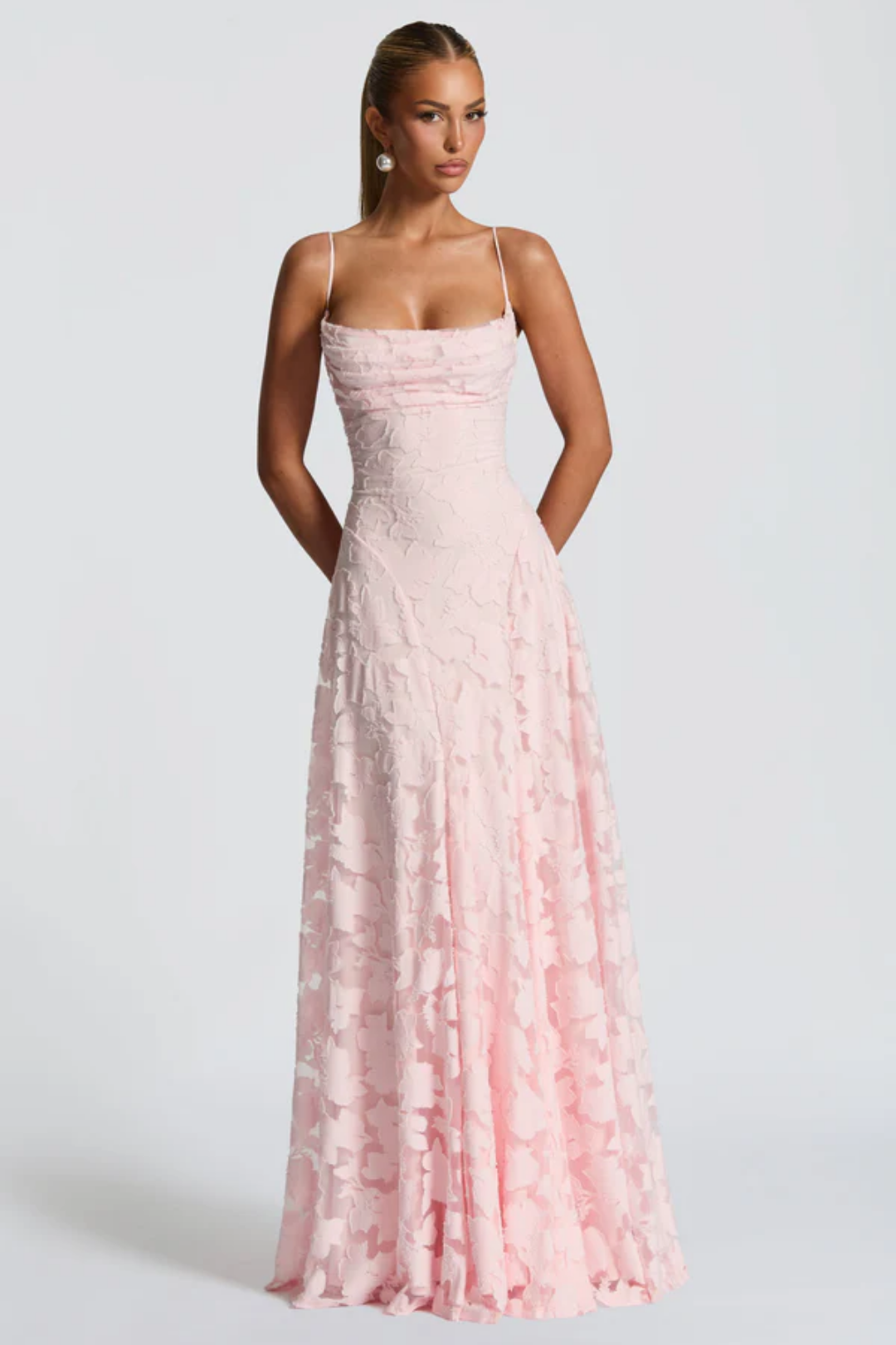 Lunariare – Kwiatowa koronka elegancji – Sukienka maxi-15216448504133-Róża Kwiatowa