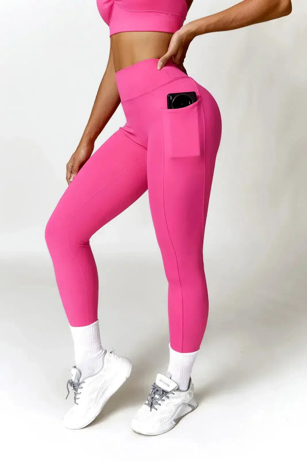Lyselle – Kieszeń boczna – Legginsy z wysokim stanem-15216369402181-Róża Kwiatowa