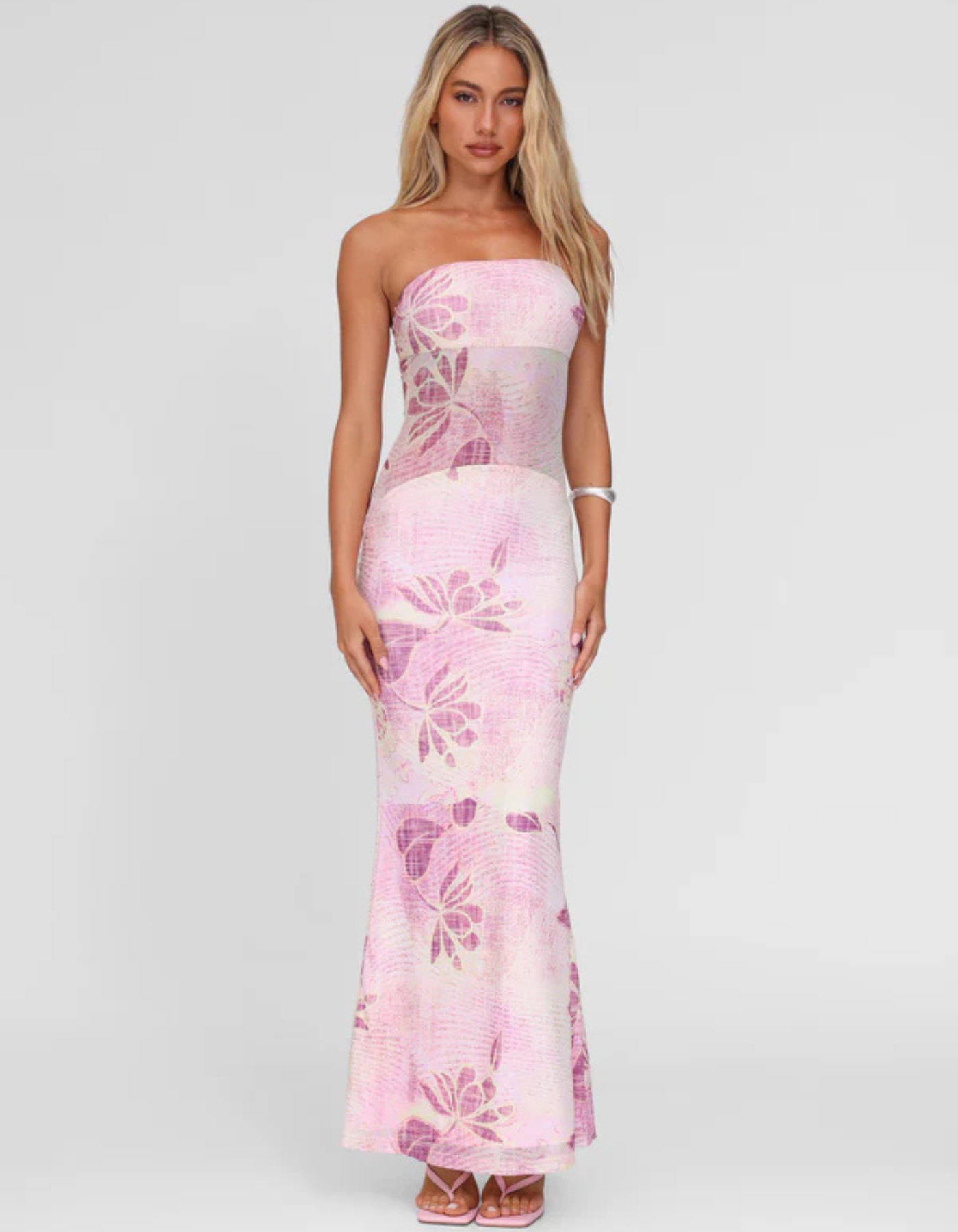 Marie – Kwiatowy wzór – Bezramienna sukienka maxi-15216451158341-Róża Kwiatowa