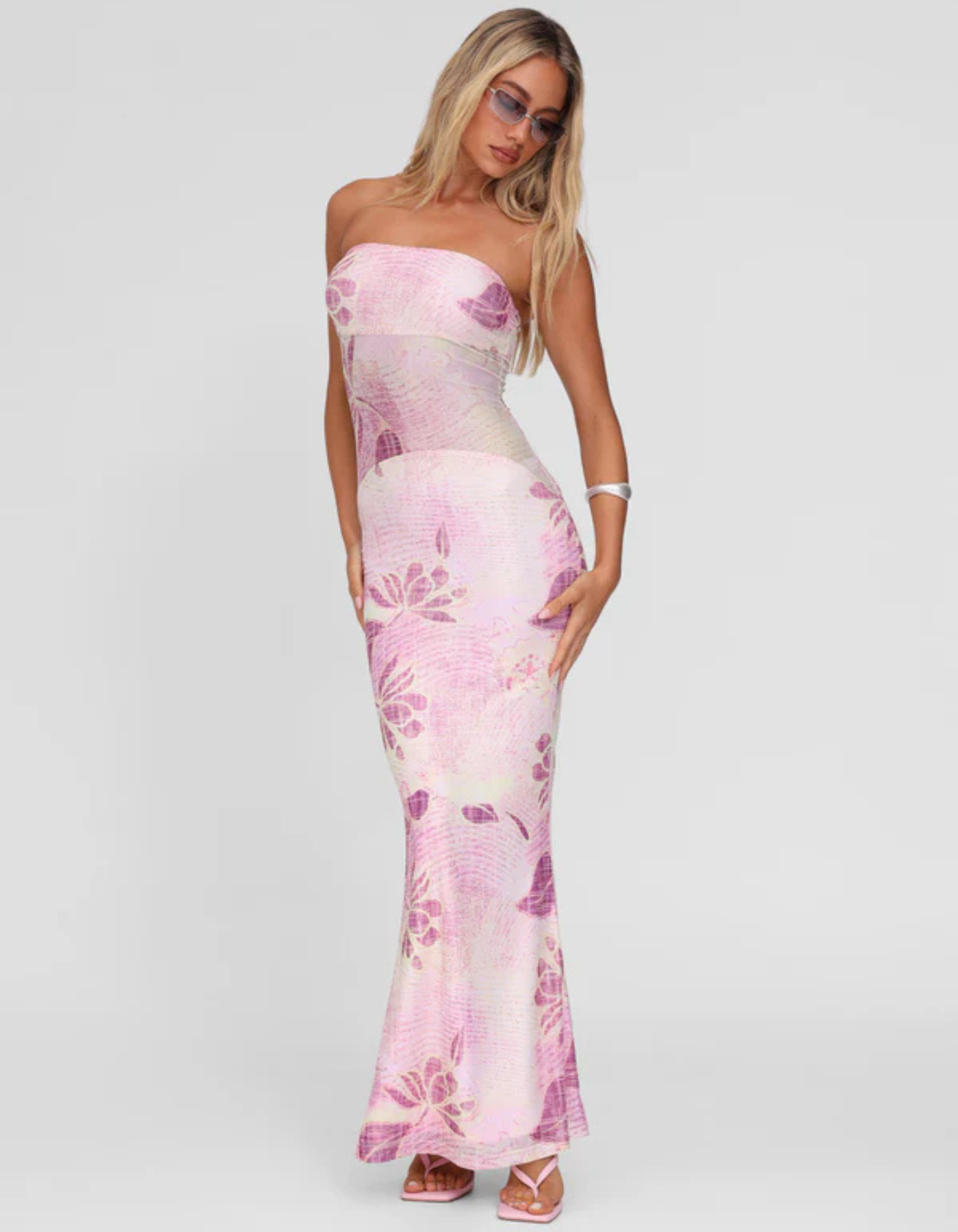 Marie – Kwiatowy wzór – Bezramienna sukienka maxi-15216451158341-Róża Kwiatowa