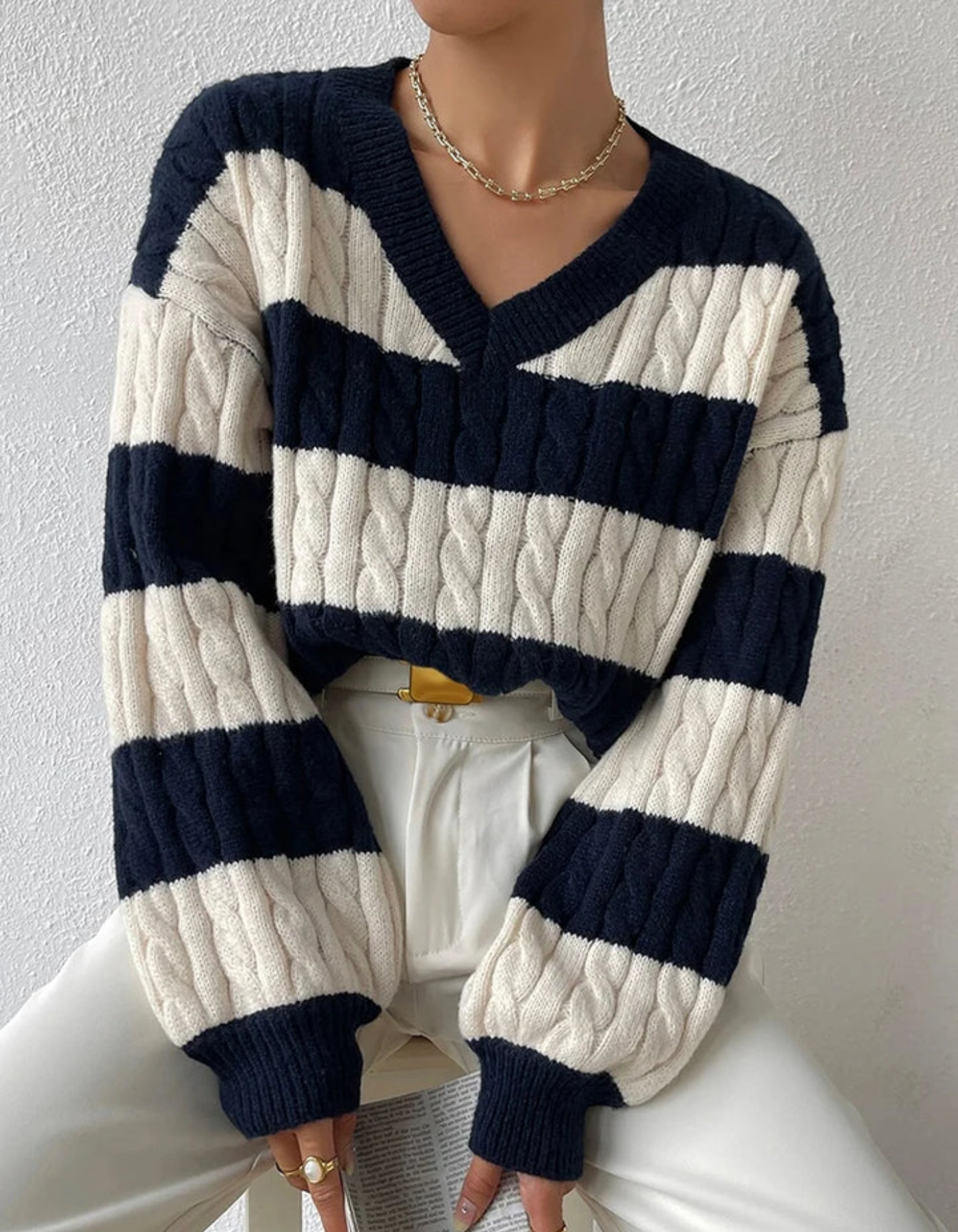 Mira – Dzianina w paski – Sweter-15216301932869-Róża Kwiatowa