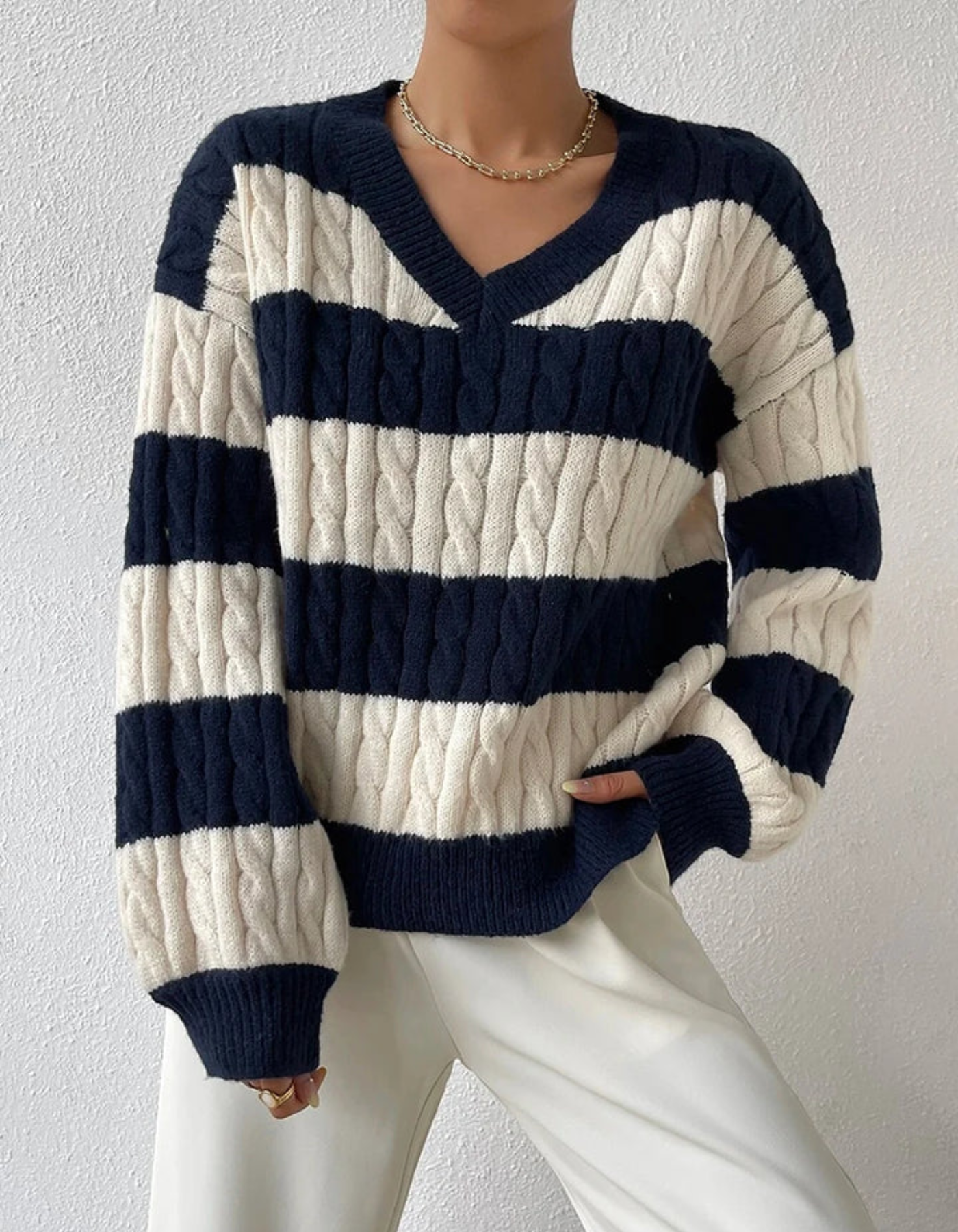 Mira – Dzianina w paski – Sweter-15216301932869-Róża Kwiatowa