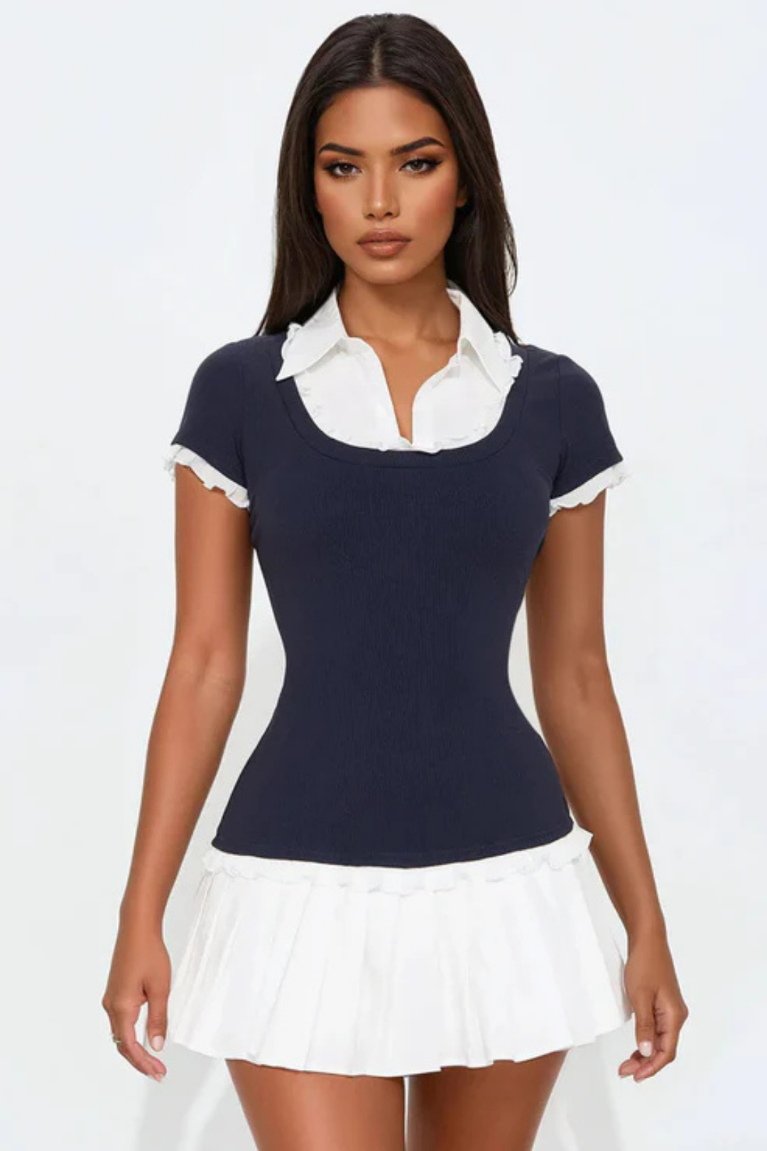 Nadine – Preppy urok – Plisowana sukienka-15216455975237-Róża Kwiatowa