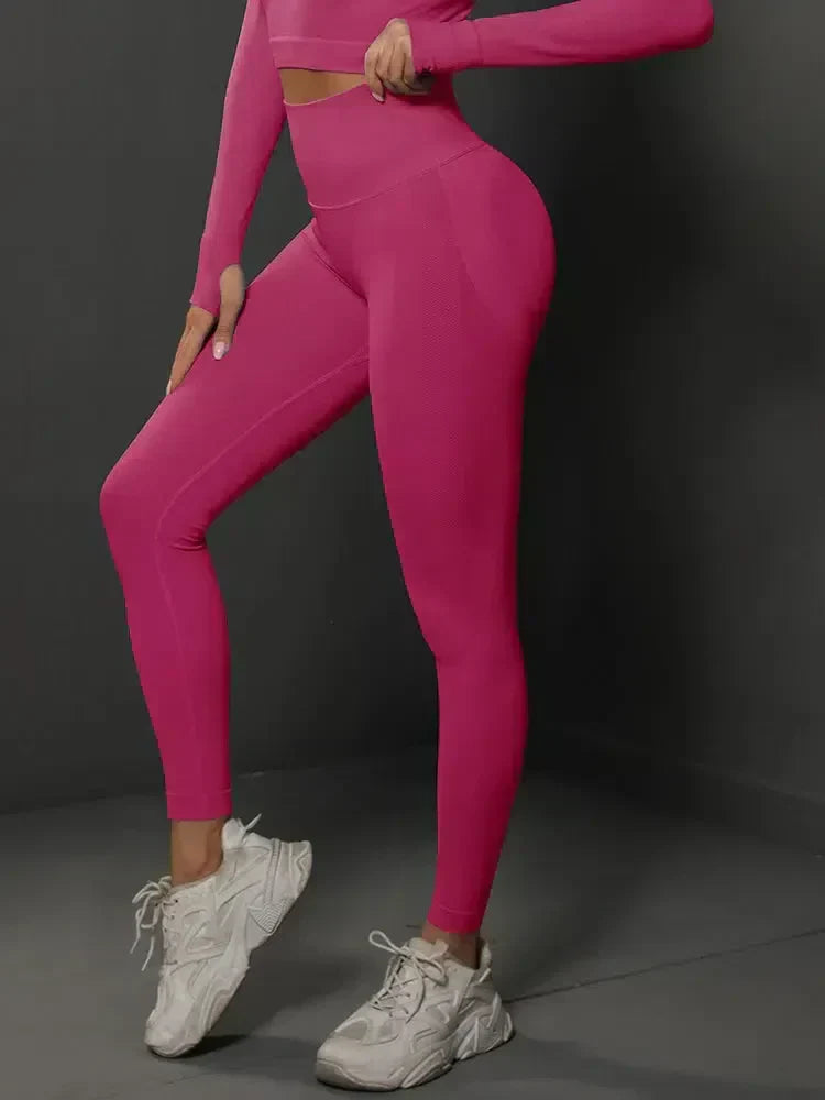 Nicoletta – Bezszwowa konstrukcja – Eleganckie legginsy do ćwiczeń-15216386867525-Róża Kwiatowa