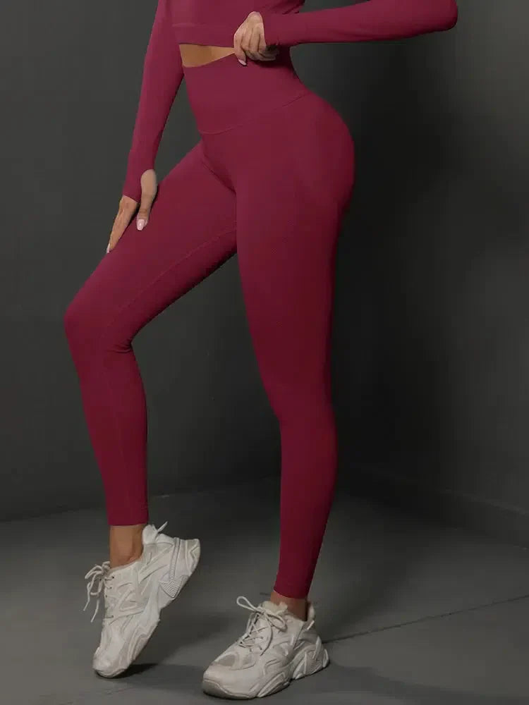 Nicoletta – Bezszwowa konstrukcja – Eleganckie legginsy do ćwiczeń-15216386867525-Róża Kwiatowa