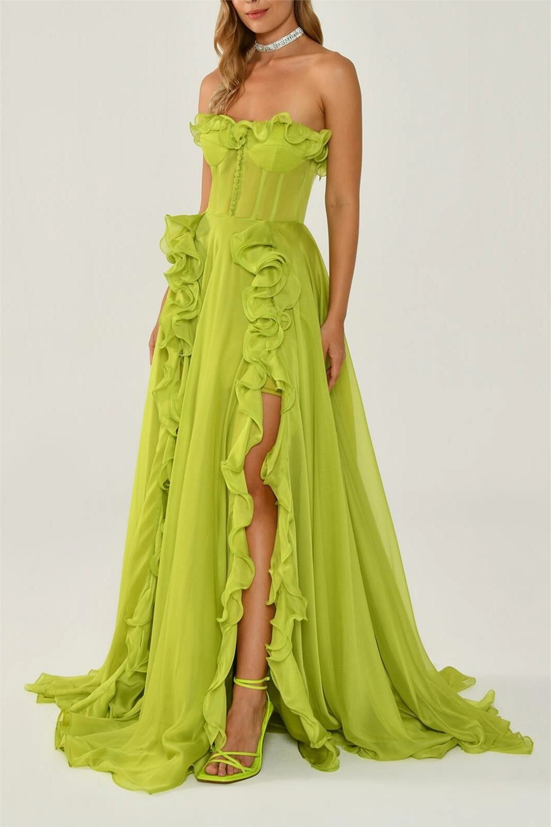 Olivia – Falbaniasty wzór – Sukienka maxi-15216457318725-Róża Kwiatowa