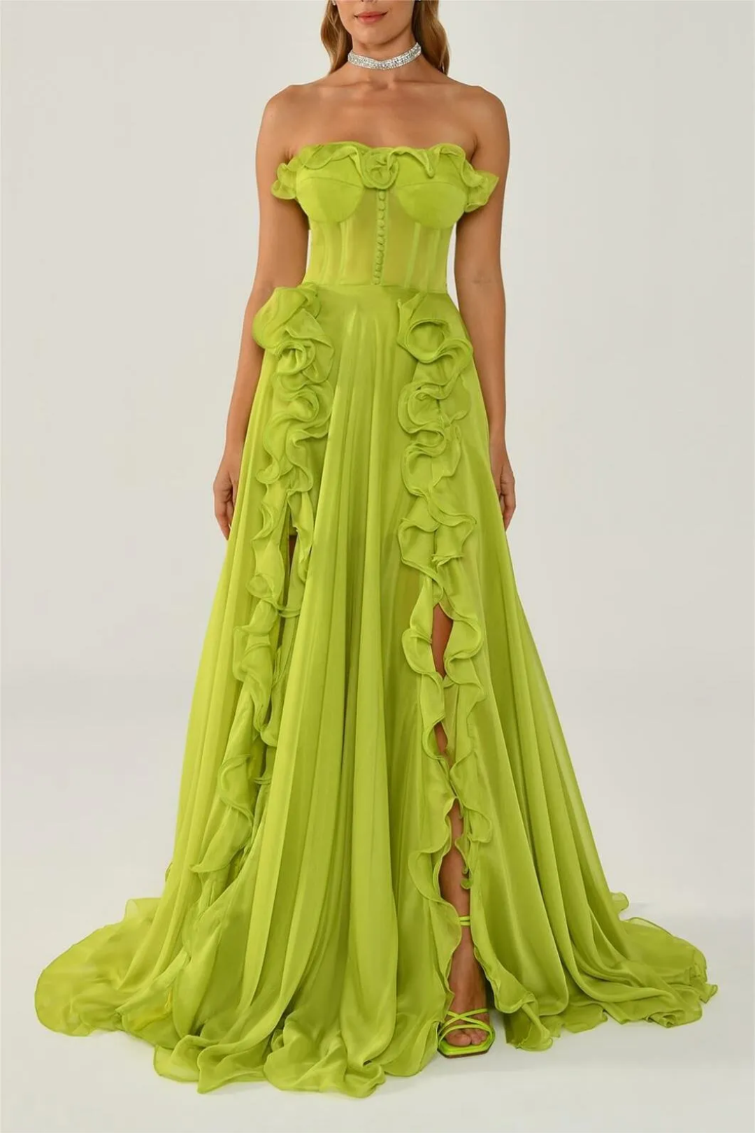 Olivia – Falbaniasty wzór – Sukienka maxi-15216457318725-Róża Kwiatowa