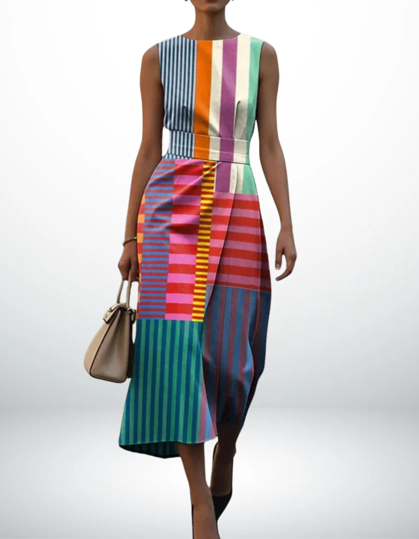 Samantha – Design w blokach kolorystycznych – Sukienka midi-15216451453253-Róża Kwiatowa