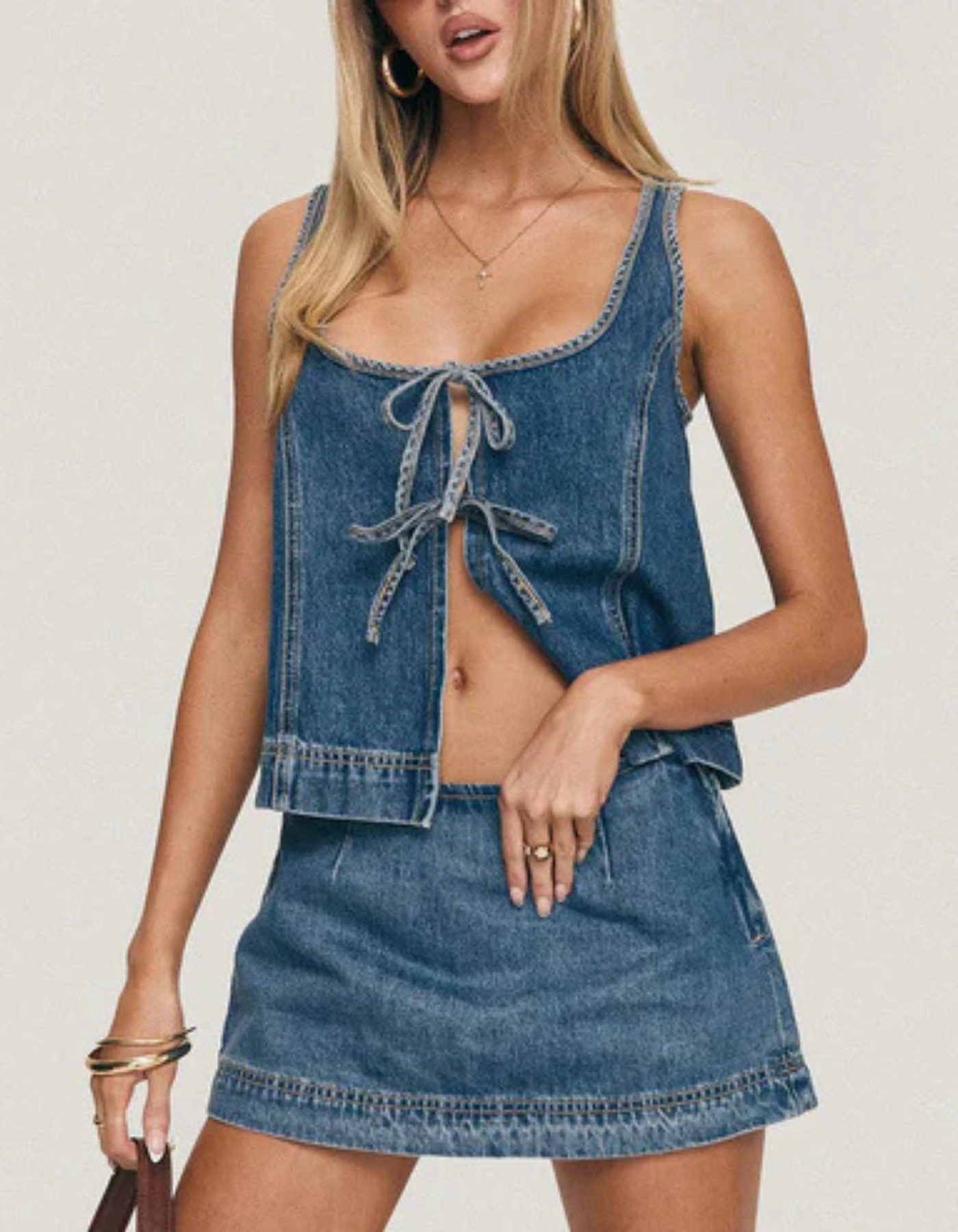 Serena – Casual chic – Zestaw z dżinsowym topem i spódnicą-15216455909701-Róża Kwiatowa
