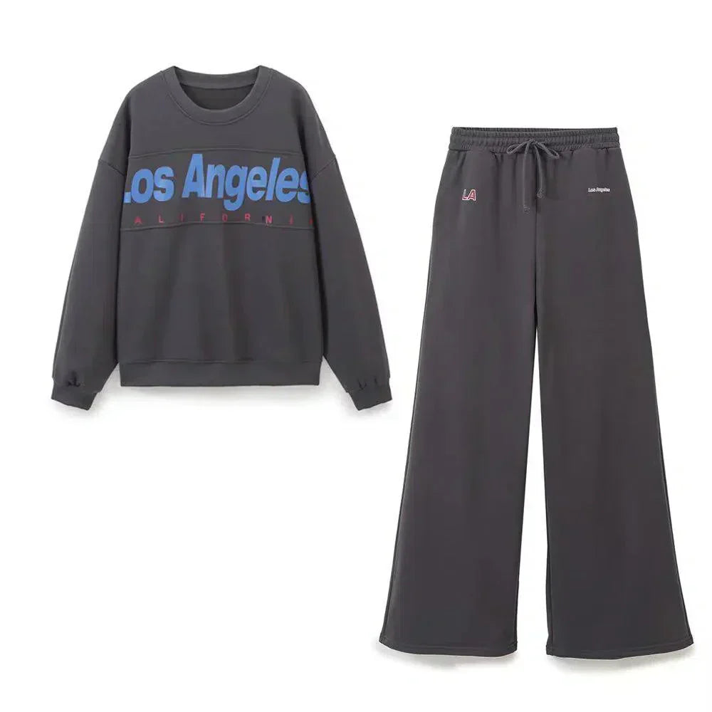 Soleil – Bluza z okrągłym dekoltem i spodnie typu jogger – Zestaw domowy Los Angeles-15216282566981-Róża Kwiatowa