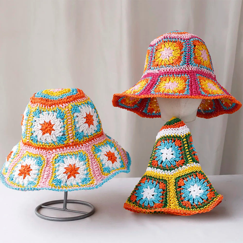 Solivana – Patchwork zachodu słońca – Szydełkowy kapelusz przeciwsłoneczny-15216316416325-Róża Kwiatowa