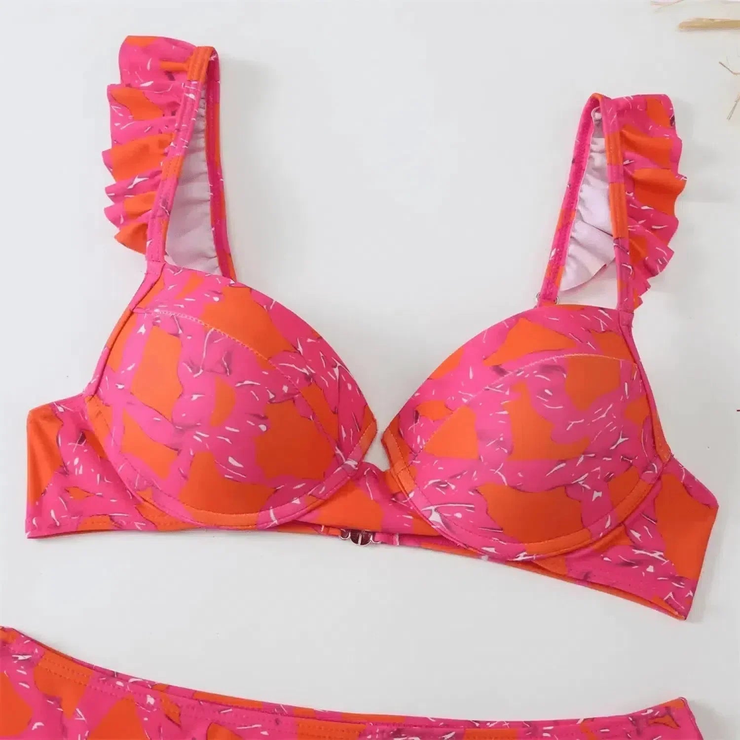 Zestaw Aurivette – Różowy – Bikini z falbanami i spódnica z rozcięciem-15216249930053-Róża Kwiatowa