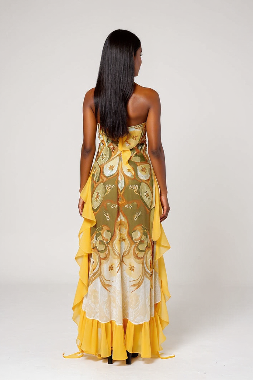 Solanna – Falbaniasty dekolt typu halter - Sukienka maxi-15262891147589-Róża Kwiatowa
